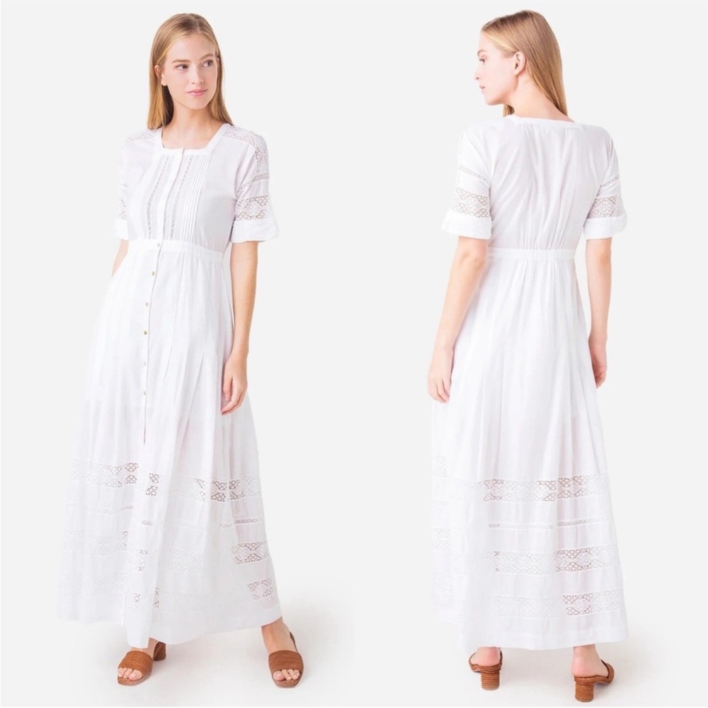 NWT LoveShackFancy Edie Voile Lace Trim Button Front Maxi Dress White Large